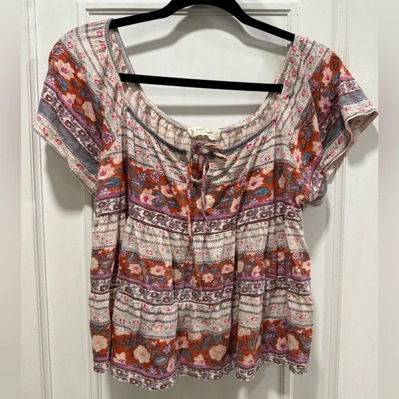 Lucky Brand Muticolor Flutter Sleeve Blouse Small - Picture 4 of 7